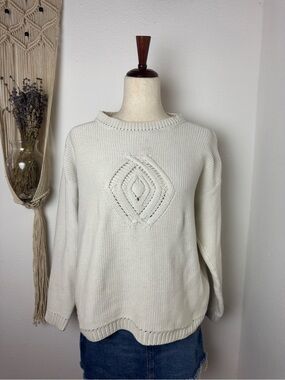 Eddie Bauer Cream Textured Diamond Crewneck Sweater